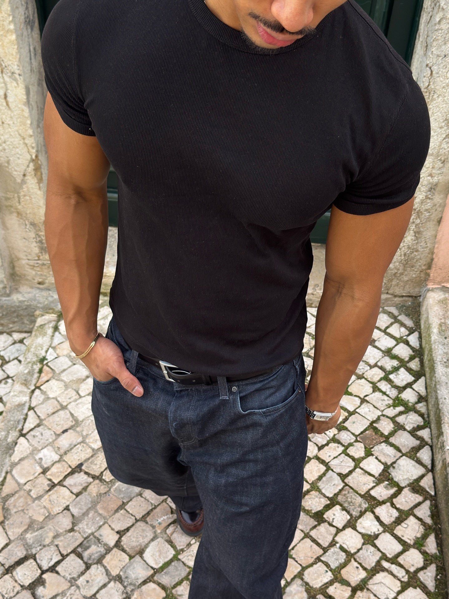 Men’s Ribbed Gym T-Shirt – Heavyweight Slim Fit Top